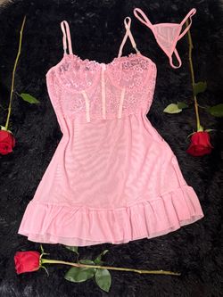 Pink Lace Babydoll Lingerie Set SIZE SMALL