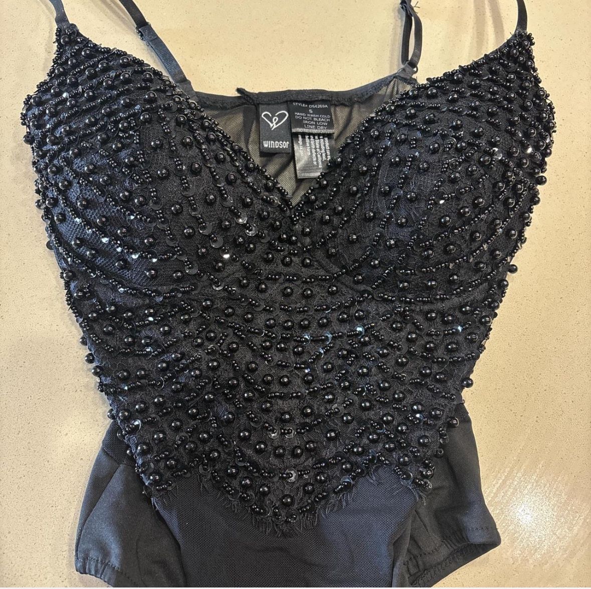 Black Beaded Bodysuit