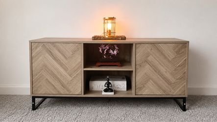 Wood-Tone TV Stand with Open Shelving