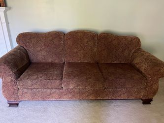 3-Seat Paisley Upholstered Sofa with Wood Feet