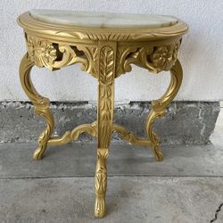 Small Half Moon Marble Top Console Table Gold