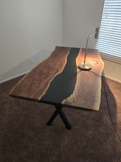 Walnut and epoxy table