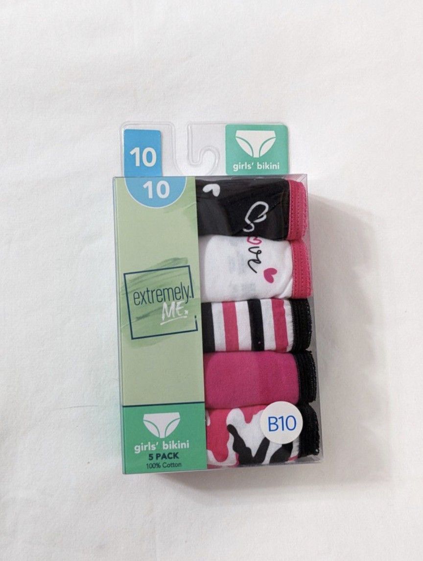 Girls 100% Cotton Bikini Underwear(5 Pack), Size 10