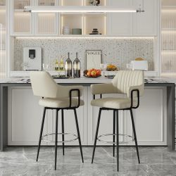 Set of 2 Modern Swivel Bar Stools, 30'' Counter Height Stools with Backrest, Faux Leather Upholstery – Ideal for Kitchen Islands, Home Bars & Dining A