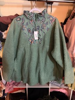 NWT Vera Bradley Teddy Fleece Pullover Manor Paisley Beryl Green Size 2XL !