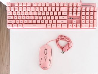Cute Pink LED Keyboard + Mouse