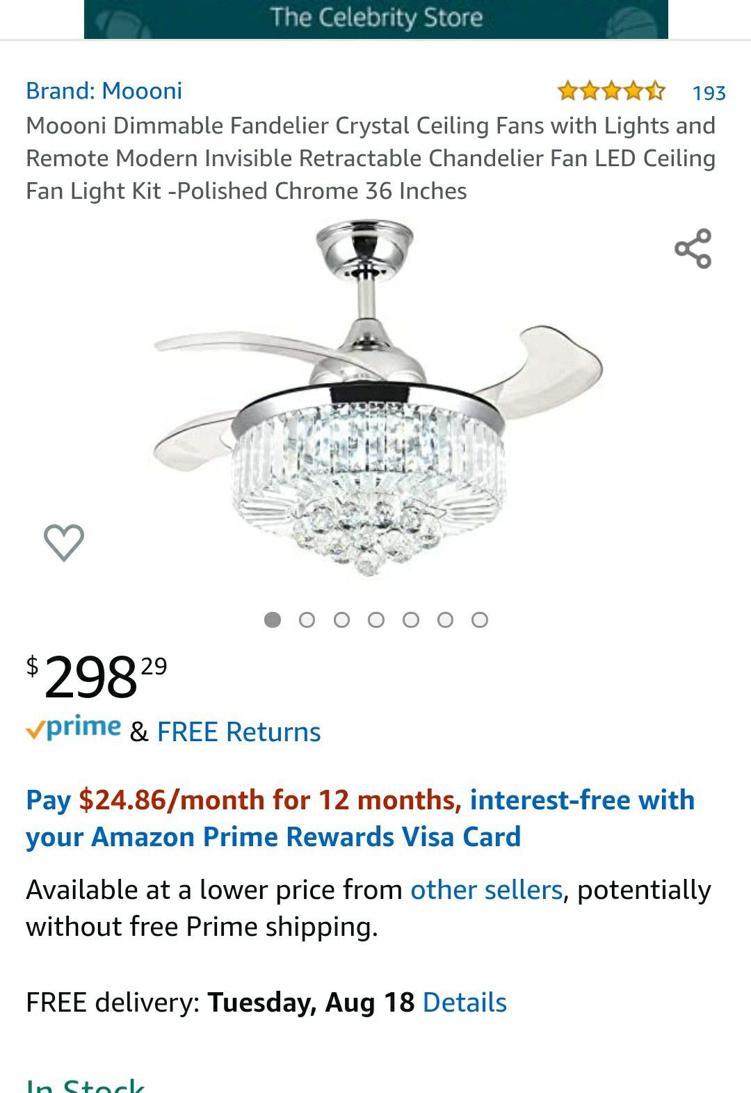 Crystal Ceiling Fans with Lights and Remote Modern Invisible Retractable Chandelier Fan LED Ceiling Fan Light Kit -Polished Chrome 36 Inches