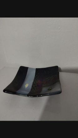 HANDMADE IRIDISCENTE FUSSED GLASS RING PLATE 4.5" - V80
