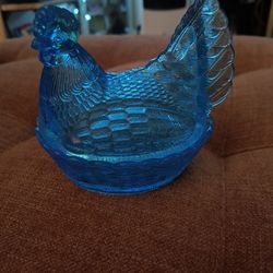 RARE Vintage Mosser Split Tail Hen On Nest Turned Head Capri Teal Blue  5 Inches excellent condition