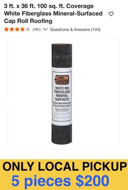 🌒 5 Rolls for $200🆕 3 ft. x 36 ft. 100 sq. ft. Coverage White Fiberglass Mineral-Surfaced Cap Roll Roofing #0810