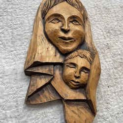 Mother & Baby wooden carved decoration