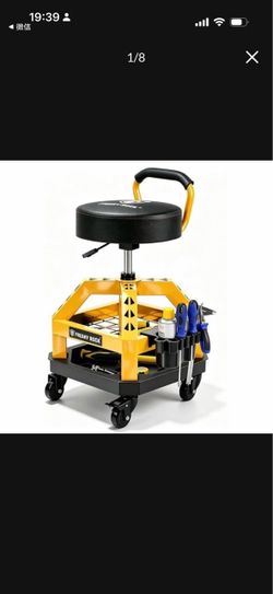 Rolling Shop Stool with Wheels, Heavy Duty Garage Work Mechanic Stool with Backrest, Adjustable Height 360°Swivel Rolling Chair with Tool Tray Storage