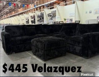 ✅️✅️️✅️4 pc Black  cordury fabric upholstered sectional sofa with ottoman✅️✅️