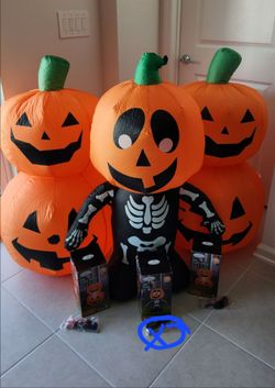 3 NEW Airblown Inflatables Lot: 2 Pumpkin Duo Stack Jack-O’-Lanterns + 1 Pumpkin Skeleton Boy
- 3.5 feet (1.07 meters)- Indoor / Outdoor Halloween Ge