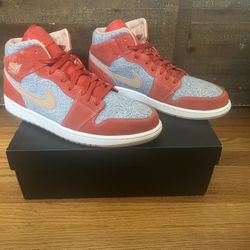 Nike Air Jordan 1 Mid SE Denim Red Cinnabar Hemp DM4352-600 Sz 13 (see details)