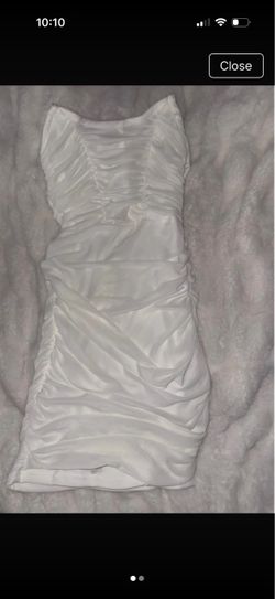 White Ruched Satin Mini Dress