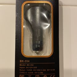 Car charger with Type-C cable and USB