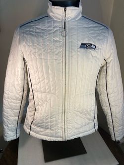 Seahawks White Coat Jacket Nike Large Woman's **Zipper is Fussy** 2 Outer Zip Pockets, 1 Inner non-zip Official NFL