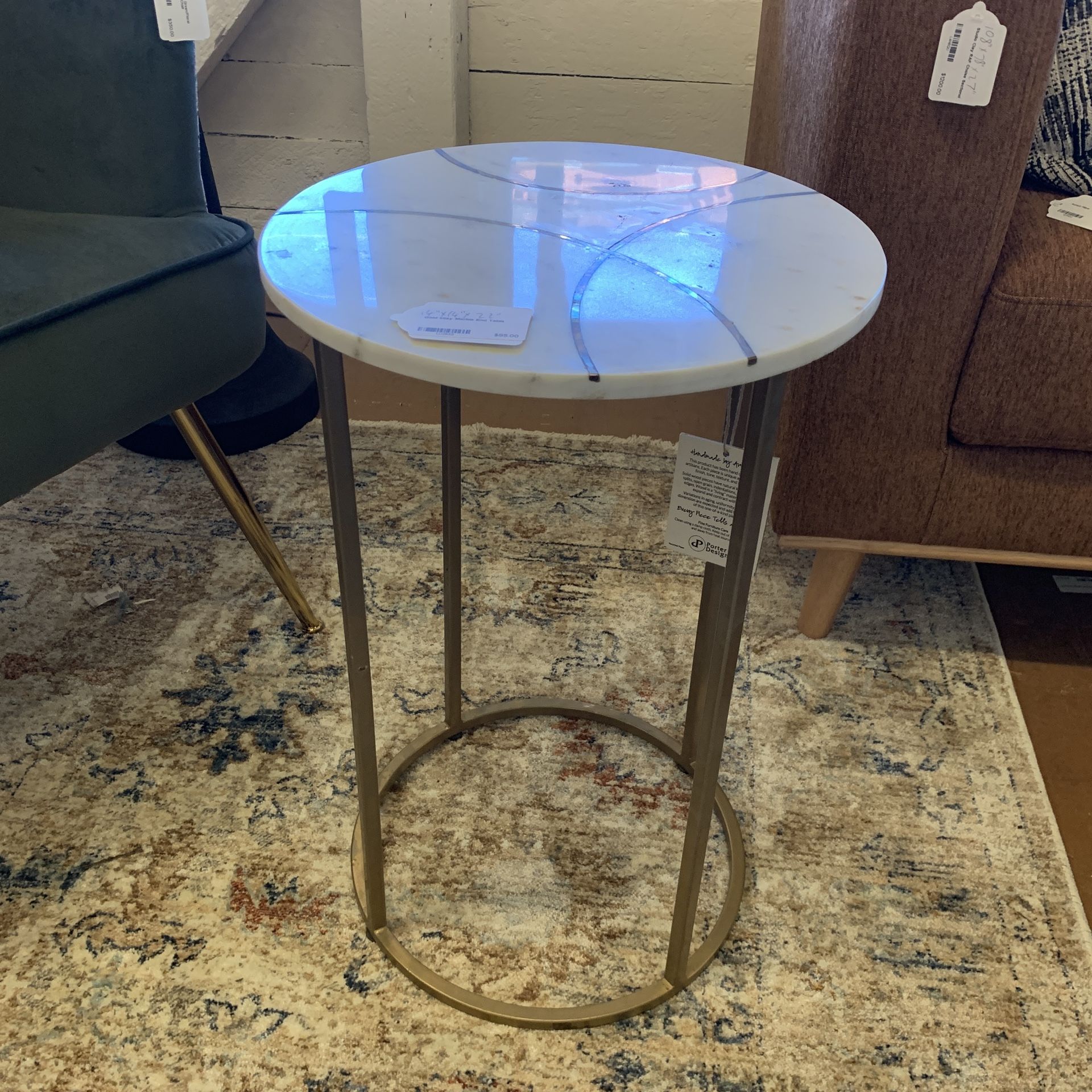 Gold Inlay Marble End Table