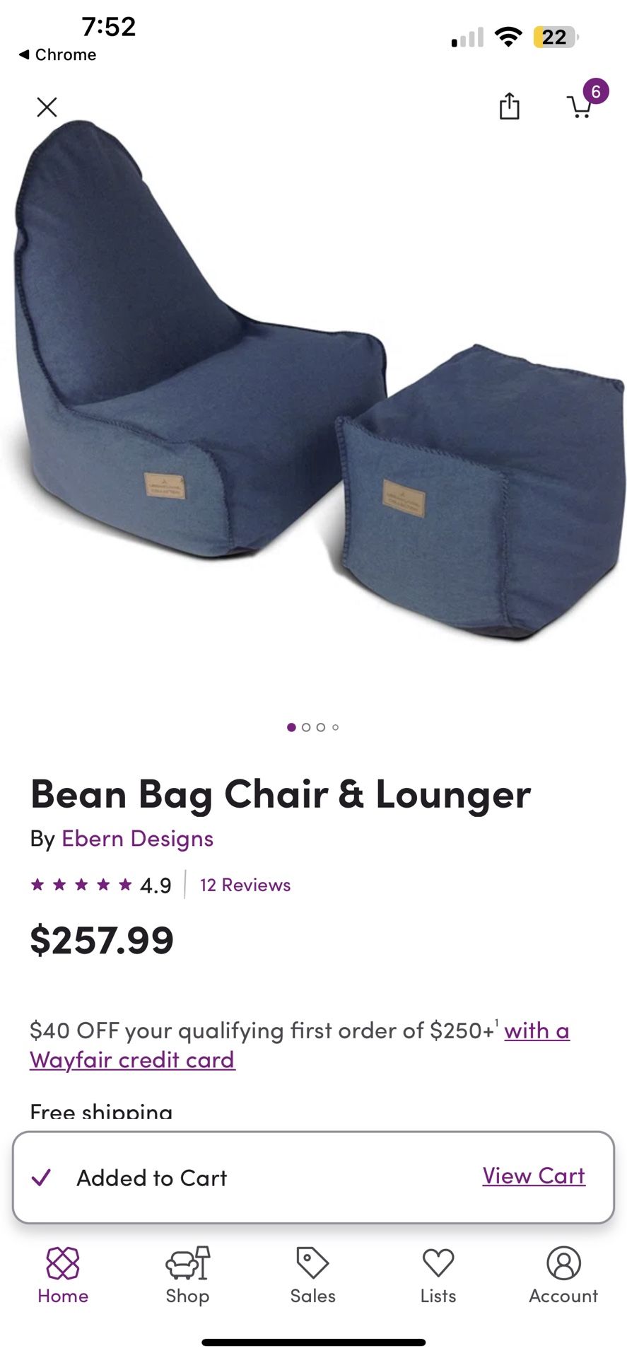 Navy Blue Bean Bag Lounger And Ottoman