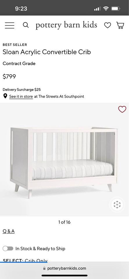 Sloan Acrylic Adjustable Baby Crib