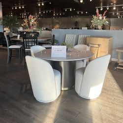 White 5PC Marble Dining Table Set