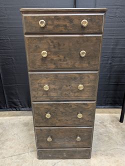 Narrow 5-Drawer Wood Storage Chest with Brass-Toned Knobs