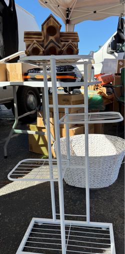 White Metal Freestanding plant stand with Shelves