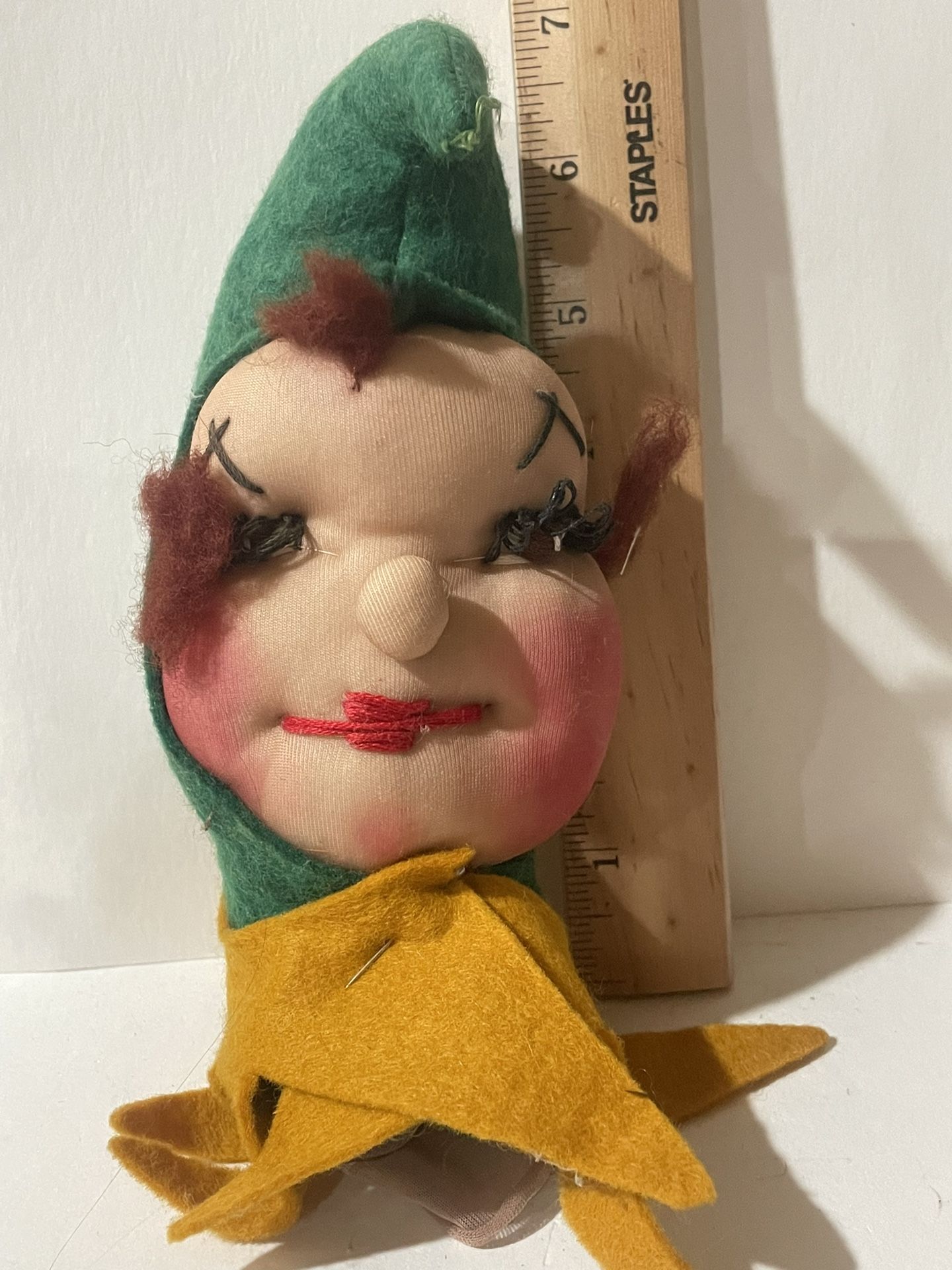 Vintage Kitchen Witch/elf Nylon Face Handmade Finger Hand Puppet 7”