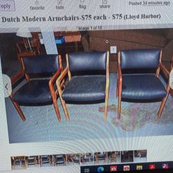 Three Dutch modern armchairs $75 each