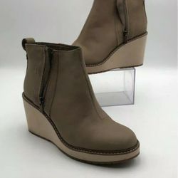 TOMS Women's Sand BROWN Side Zip Wedge Heel Ankle Boots Booties Size 9
