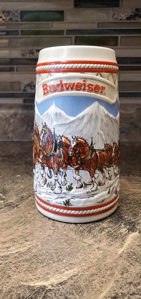 1985 Budweiser Holiday Clydesdale "A" Series Anheuser Busch Beer Stein Mug