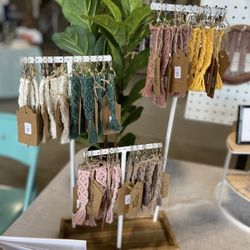 Jewelry Display Stand Holder, Jewelry Rack Tree with 3 T-Shape Metal Bars with Holes Rustic Brown and White