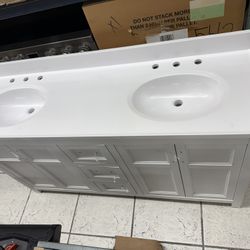 61 Double Bathroom Vanity With Marble Top White