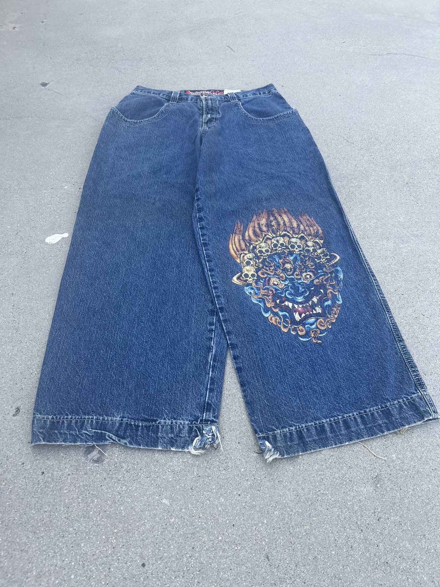 Rare Vintage Baggy Tiki Flame Skull Jnco Jeans