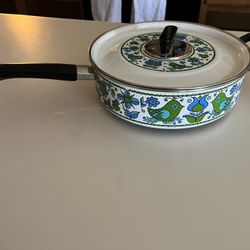 Vintage Fancipans Tulip Flower and Bird Enamel Pan With Lid