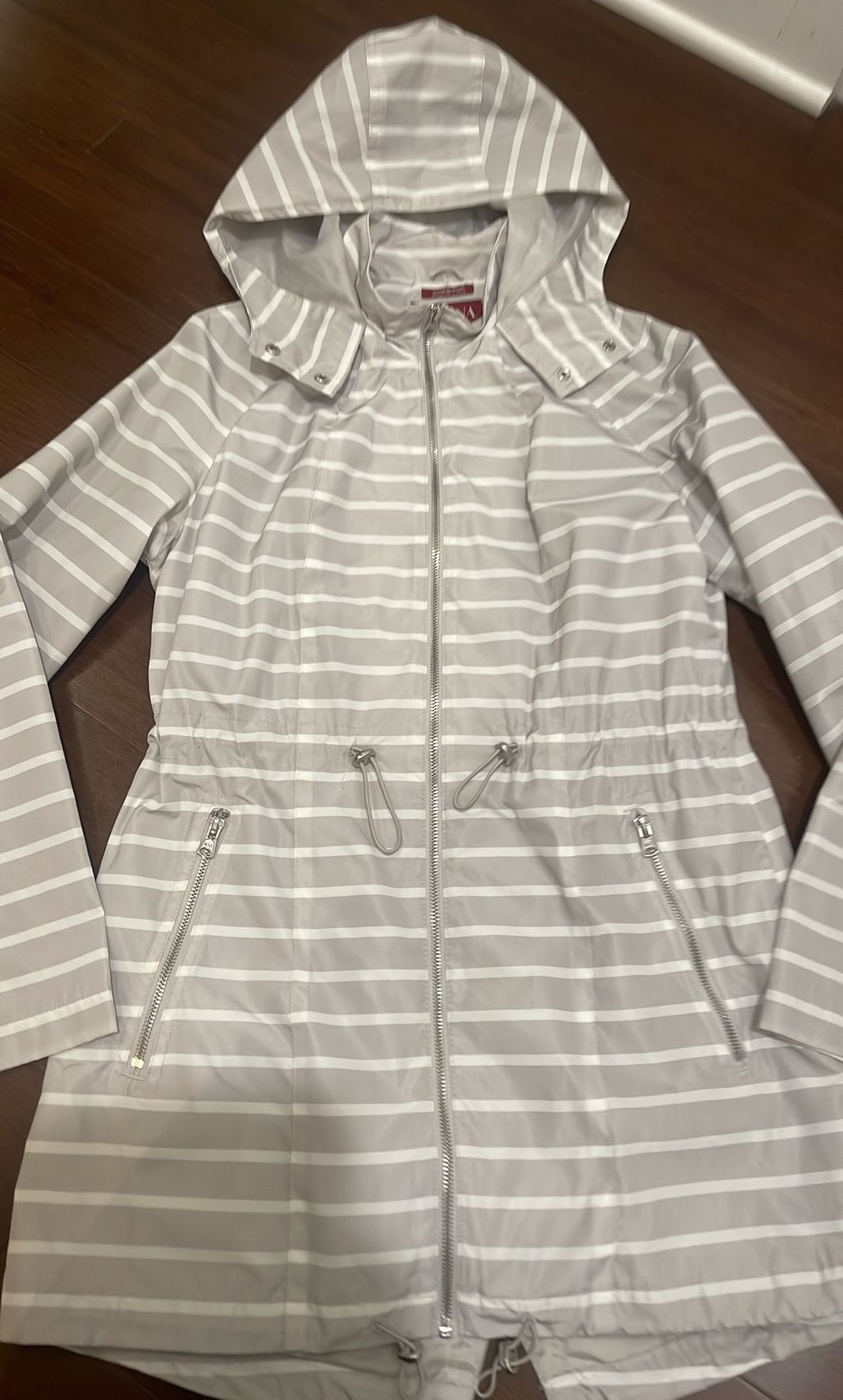 Merona White and Gray Rain Jacket with hood