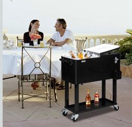 Black Aluminum Rolling Ice Chest Cooler Cart Coche de Hielera de Aluminio con ruedas.