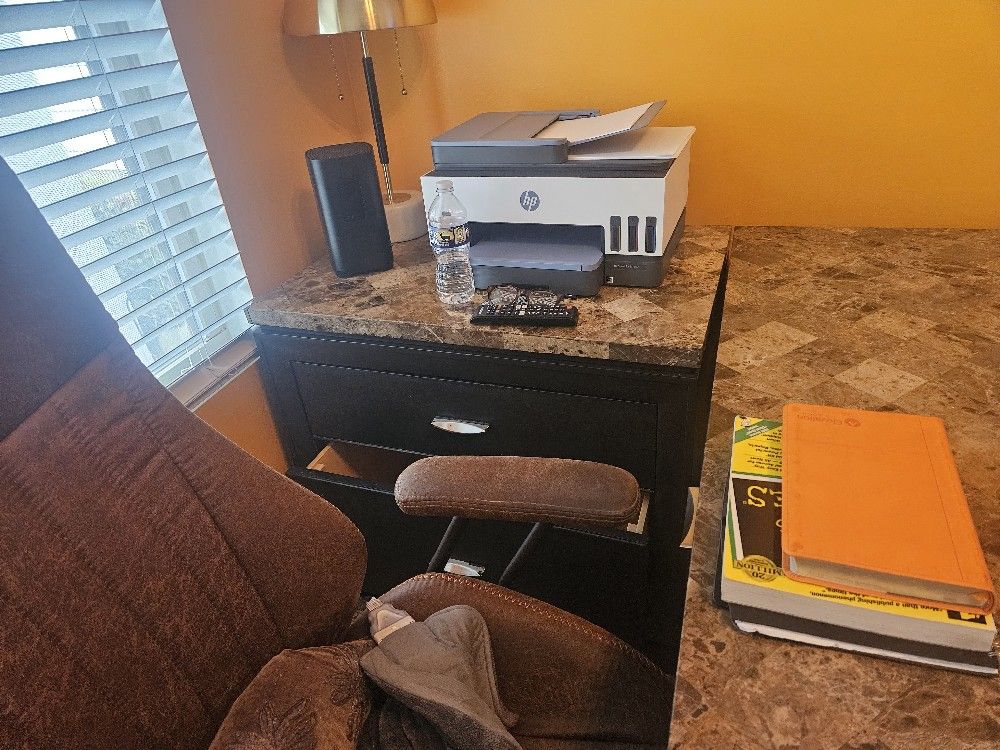 Desk & File Cabinet with a faux marble