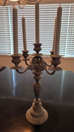 Candelabra Candle 5 Arm Solid Brass Heavy 19in