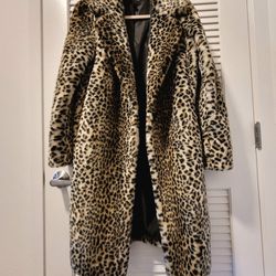 Women's Long Faux Leopard Fur Coat (Express)