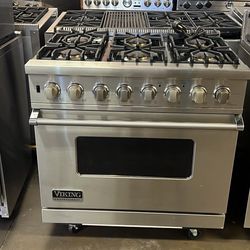 Viking 36”Wide Dual Fuel Range Stove In Stainless Steel 6Burners 