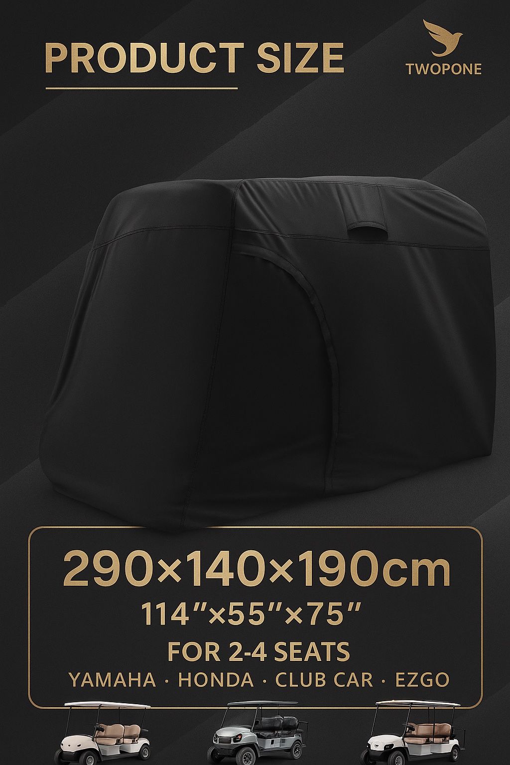 Golf Cart Cover, Heavy Duty Waterproof 2/4 Passenger, Universal 290*140*190cm