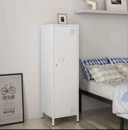 2 Metal Locker Storage Cabinets with Doors & Shelves Lockable 3 Tier File Cabinet Organizer in White