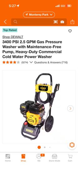 DeWalt 3400 PSI 2.5 GPM Gas Pressure Washer with Maintenance-Free Pump, Heavy-Duty Commercial Cold Water Power Washer