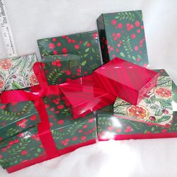 Lot of 10 Decorative Gift Boxes with Fruit Motifs. They range in size from 9"×7.5"×4" - the two largest, to 3.75" the two smallest. One of the large o