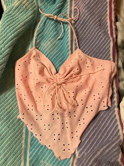 Pink Eyelet Halter Crop Top