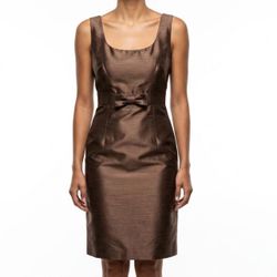 Jessica Howard Y2K Shimmer Bronze Bow Sheath Dress 10