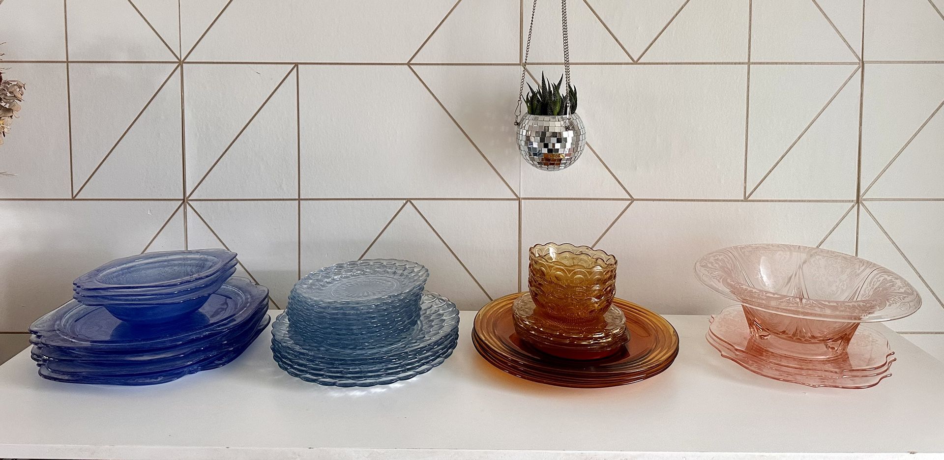 Vintage Blue Glass, Pink Glass, Amber Glass Dinner Plates & Bowls (Mid Century / Boho Decor) $5-$8 Ea.