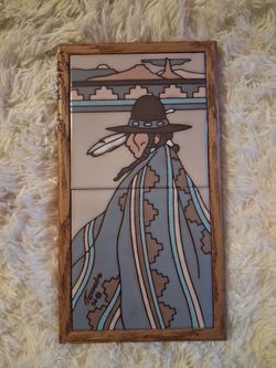 Tessedra Signed Native American Tile Art Wood Frame